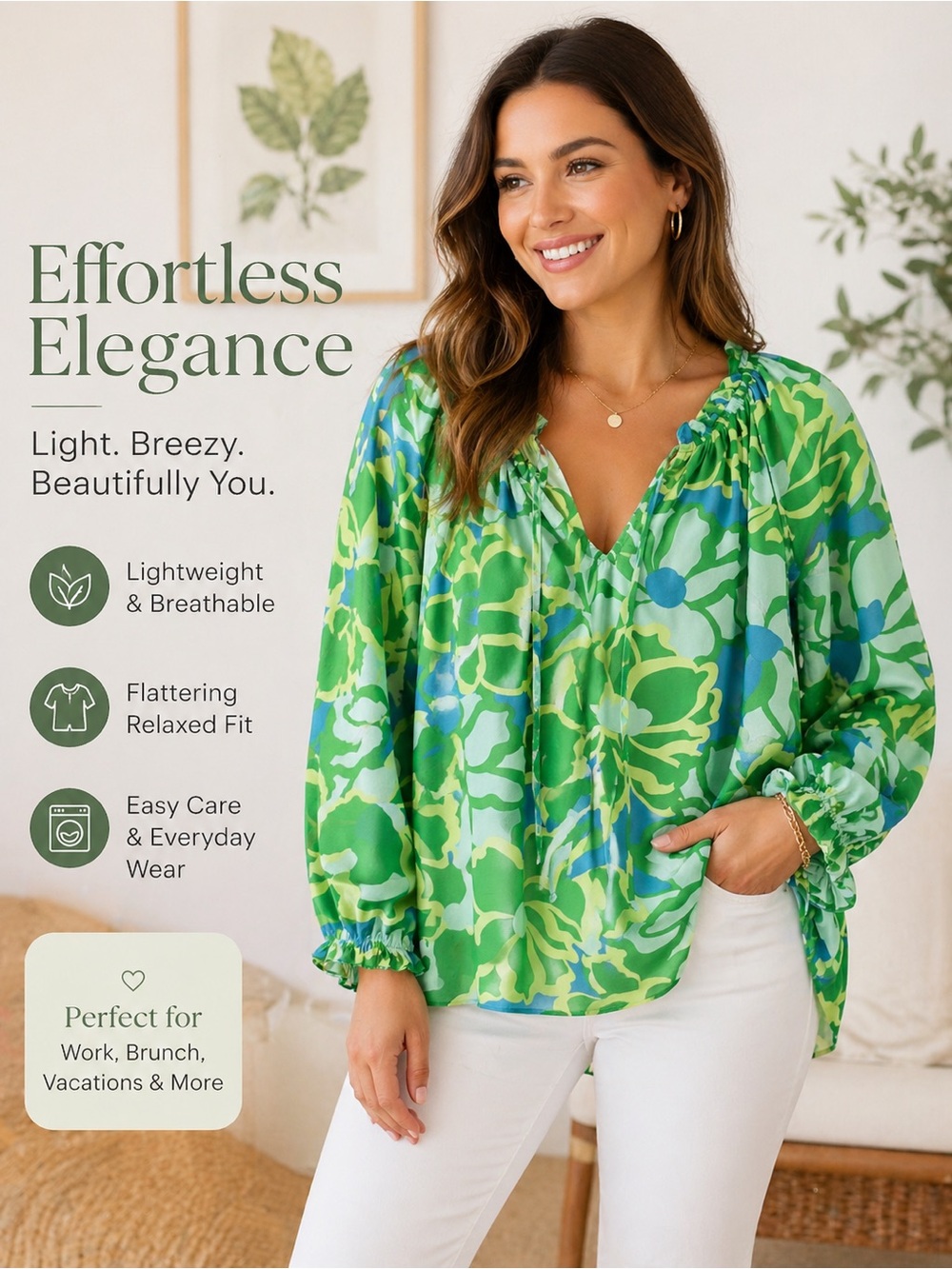 Show Me Your Mumu Green Floral Boho Blouse Size Medium | Flowy Top